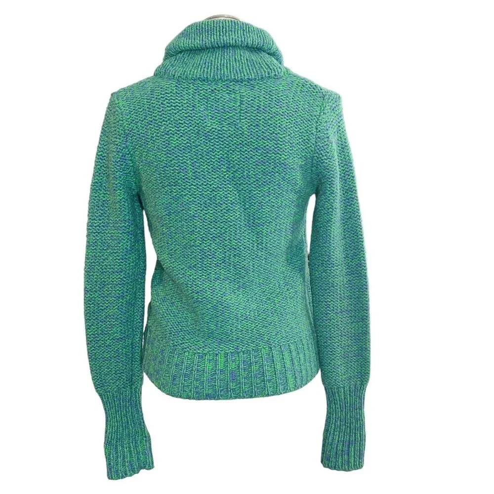 American Eagle Cardigan M Rabbit Wool Blend Blue Green Button Down Size Medium - Picture 2 of 13